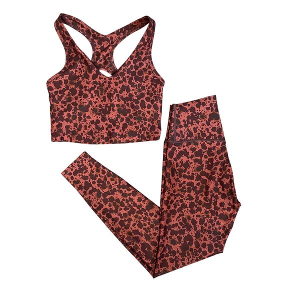 Sage Women's 2 Pc Set Longline Sports Bra & Leggings Inkspot Print sz XS - Picture 1 of 13